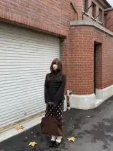 美式レトロなブラウンドットニットミディスカート【厚手・手編み・秋冬用】