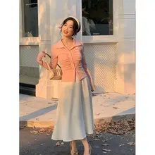Aラインデザインのフレンチスタイル秋用フレアスカート【女性用・小柄向け・エレガント】
