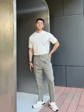 ウスミラー デザイン付きカジュアルビジネスパンツ【スリムストレート・メンズ・通勤用】
