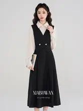 上品なデザインの学院風シャツワンピース【春秋用・長袖】（セットアップ対応）
