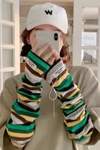 UVカットストライプ柄 袖カバー【コットン製・透 breathable・長袖・ドライブ・自転車用・遮光・虫除け】