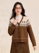 フェアアイル柄春竹ウールカーディガン【Vネック・厚手・保温性】