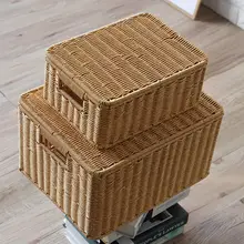 Kens 大容量収納ボックス【衣類整理用・家庭用・プラスチック製・オシャレなラタン風デザイン】