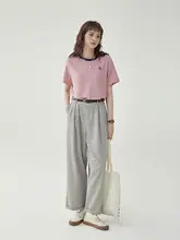AMUU ブランド 薄型刺繍Tシャツ【レディース・夏用・ルーズフィット・丸首・短袖】