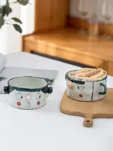 手捏陶器製 ダブルハンドルボウル【可愛いデザイン・日本式・朝食用・食堂用】