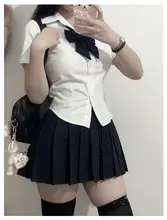 白衬衫の女性用JKスタイル長袖トップス【ウエスト絞り・スリム効果・制服タイプ・多用途】（セットアップ対応）