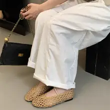 フランス風レトロデザインのメッシュ編みフラットシューズ【夏用・ロマン風・マリージェーン】