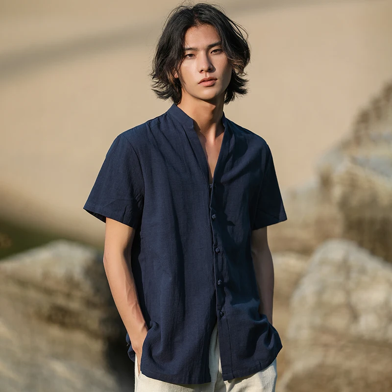 中国風リネン中山シャツ【男性用・短袖・カジュアル・夏用】