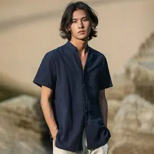 中国風リネン中山シャツ【男性用・短袖・カジュアル・夏用】