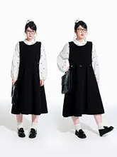 黒色ストーンプリントのタンクトップワンピース【ホワイトシャツ付き・ルーズフィット・大きいサイズ対応】（セットアップ対応）
