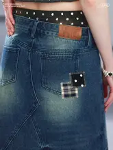 デニム風のハイウエストドットチェック柄ミニスカート【デザイン性に優れたタイトスタイル】（セットアップ対応）