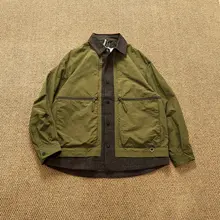 山系パッチワーク風コントラストカラ ーのニット風ジャケット【春秋用・オーバーサイズ・カップル向け】（セットアップ対応）