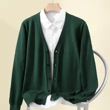 軍用グリーンの紳士向け ヴィンテージスタイル ニットカーディガン【高品質・シンプルデザイン】