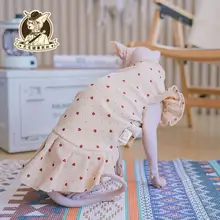 猫ウェア 無毛猫 デボンレックス スフィンクス ハート柄 ワンピース パフスリーブ 子猫 かわいい 春夏