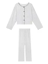 可愛い花柄ラウンドネックコットン長袖パジャマ【秋用・女性・ルームウェア】（セットアップ対応）