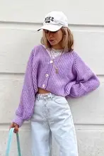フィットバルーンスリーブニットカーディガン【短丈・女性用・ストリートスタイル】