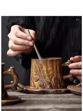 ハンドメイド陶器コーヒーカップ【個性的な取っ手付き・ビンテージデザイン】
