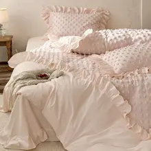 フランス風 ピンクのオーガニックコットン製ガーゼフリル付き布団カバー【プリンセススタイル・寝具】（セットアップ対応）