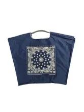 ボールチェーン付きカジュアル花刺繍ナイロンショッピングバッグ【エコ・トートタイプ・手提げ・肩掛け可】