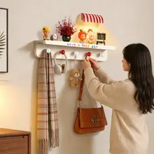 角型壁掛けハンガー【クリーム風・LEDライト・収納用・衣類・バッグ掛け】