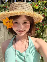 リゾート風デザインの平頂ハット【夏用・レース編み・日焼け防止】