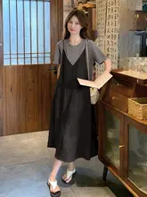 レトロな雰囲気のタイダイ風疑似二重構造ワンピース【夏用・したスタイル・Aライン】