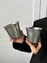 アメリカンビンテージ風マット仕上げの食品グレードステンレスコーヒーカップ【冷飲用・広口デザイン・工業スタイル】