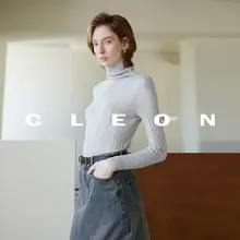 CLEON 18ゲージ リブウールニット ハイネック長袖トップス【フィットデザイン・秋冬用】