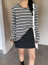 レースリボンストライプ長袖Tシャツ【ゆったりしたデザイン・カジュアル・春用】