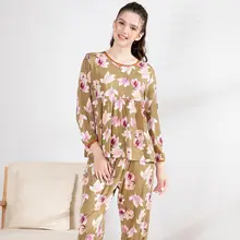 春秋用レディース長袖モダールコットンパジャマ【極上の柔らかさ・ゆったりフィット・ラウンドネック】（セットアップ対応）