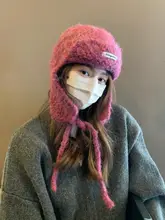 韓国製手作りウールキャップ大頭囲耳当て帽子