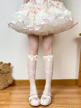 バレエ風花柄リボン付き中筒ソックス【春夏用・ロリタスタイル・極上の柔らかさ】（セットアップ対応）