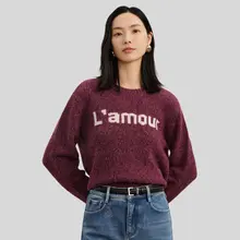 カラーブロックデザインのウールニットセーター【ゆったりシルエット・冬用】