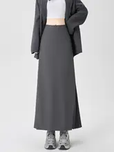 グレーのスーツ百褶スカート【ハイウエスト・Aライン・中長丈・女性用】