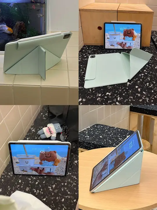 薄荷グリーンのiPad保護カバー【磁気吸着・折りたたみスタンド機能付き】（セットアップ対応）