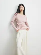 デザイン性のあるオフショルダー ニットトップス【春秋用・ピンク】