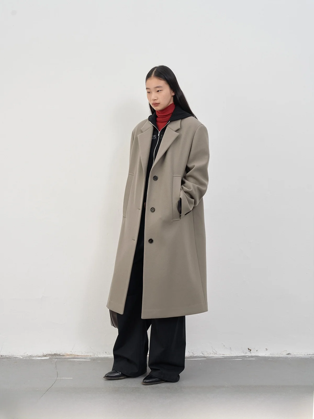 RandomPiece 新品 ウール混ニットコート【ドロップ  ショルダー・ショールカラー】 韓国系ファッションの代表アイテム