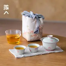 手描き梅の花の急須とカップ【携帯用・旅行用茶具・収納バッグ付き】（セットアップ対応）