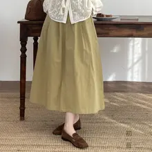 春季新作 ボタン付き レディース Aラインスカート【日系・ゆったり・レトロ風】（セットアップ対応）