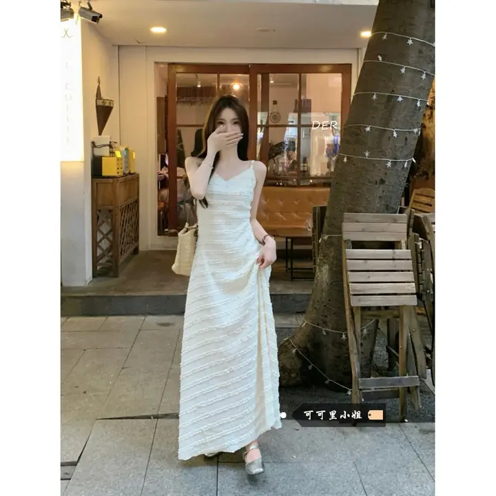 Vネックレースのロングドレス【ウエストマーク・女性用・ファッション】