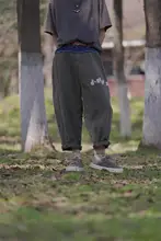 大きなポケット付き 秋用リネンコットン混合カジュアルパンツ【ディスプレイデザイン・レディース】