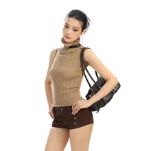 ハイネックデザインのノースリーブニットトップス【タイトフィット・夏用・スリーブレス】