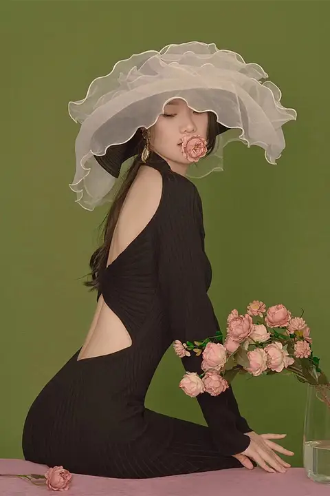 個性的な大きなつばのレースメッシュハット【女性用・アウトドア・オシャレな写真撮影向け】