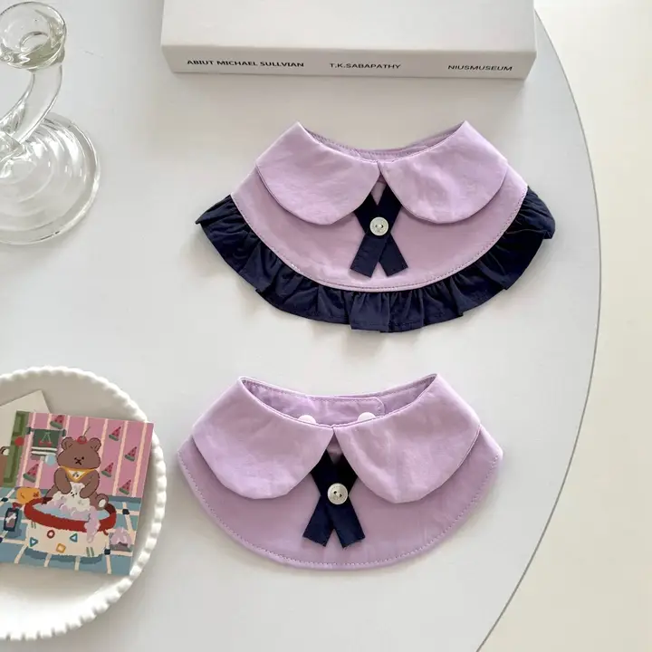 可愛いデザインのペット用おしゃれエプロン【紫色・猫用・学院スタイル】（セットアップ対応）