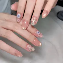 ネイルチップ ハンドメイド ドライフラワー ローズ キャッツアイ ラインストーン フェミニン きれいめ 上品