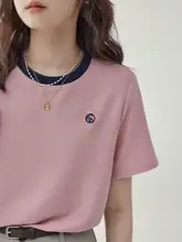 AMUU ブランド 薄型刺繍Tシャツ【レディース・夏用・ルーズフィット・丸首・短袖】