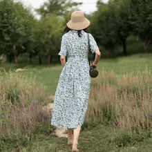 全棉製のフェミニンワンピース【春夏用・ゆったりデザイン・ジャケット風・フレンチスタイル】