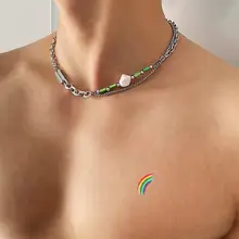 玉石と竹節デザインのタイタンスティールネックレス【メンズ用・ダブルロックネックレス】