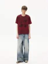 ヴィンテージ風ウォッシュドプリントTシャツ【男女兼用・カジュアルスタイル・純綿】