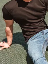 夏用 ストレッチ コットン 半袖Tシャツ 男性 軽量 トレーニングウェア【シンプルデザイン・クルーネック】